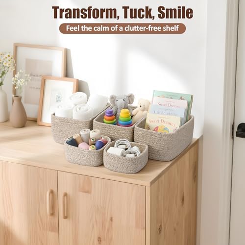 5-Pack Small Woven Rope Storage Baskets, 2 Sizes Organizer Bins - Image 5