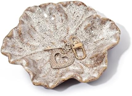 Ceramic Jewelry Dish - Petal Shaped Ring Holder & Key Bowl, Handcrafted Decorative Bowl for Vanity, Dresser, or Entryway, Cute Room Decor & Unique Gift for Women (Kiln Turning White) by Denovin