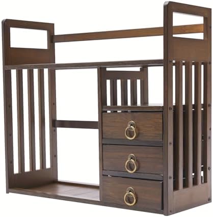 Wood Desktop Bookshelf Bamboo Bookshelf Organizer Desk Rack Storage Shelves w/3 Drawers Office for Top of Desk, Desk Hutch Desktop Book Shelf Home Office Bedroom Sturdy, Brow by Unknown