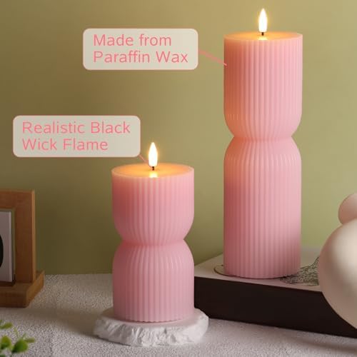 Pink Ribbed Flameless Pillar Candles with Remote Set of 2 - Image 6