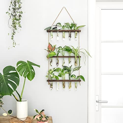 Mkono Plant Propagation Station, 3 Tier Brown Wall Hanging Vase Test Tubes - Image 5