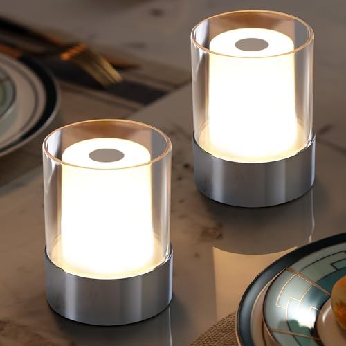 4" Chrome Cordless Table Lamp 2 Pack, Outdoor Rechargeable Lamp by NEWSEE