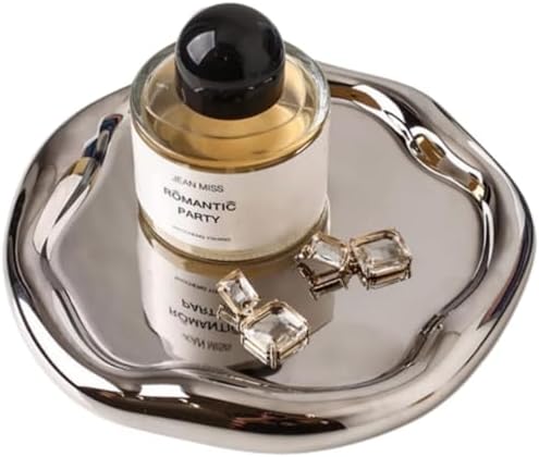 Silver Tray Decorative Vanity Tray Bathroom Tray Ceramic Jewelry Dish by CHENDECOR