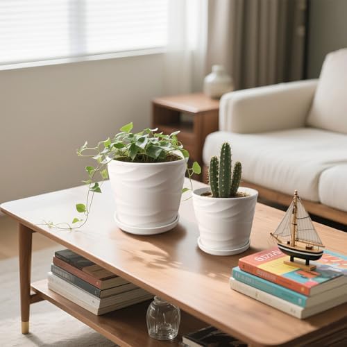 Ceramic Plant Pot, 6.7 + 5.5 Inch, White - Image 2