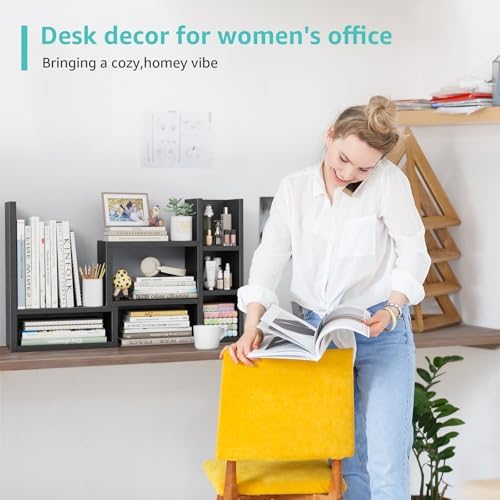 NUTIKAS Desk Shelves Desktop Organizer Shlef - Black Office Organization for Top of Desk Organizers and Accessories Corner Bookshelf Table Top Shelving Small Hutch Decorations for Office - Image 7