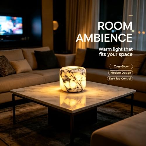 Natural Marble Lamp Cordless Touch Control Night Light 3-Way Dimmable Pat Light LED Ambient Glow Lamp Type-C Rechargeable Portable Stone Bedside Desk Lamp Zen Home Decor (Purple Calacatta) - Image 6
