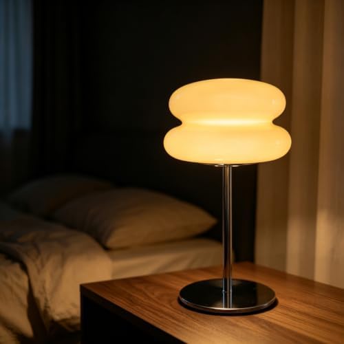 Mushroom Lamp for Bedroom,Mid Century Modern Lamp for Nightstand, Dimmable Retro Egg Tart Bedside Small Lamps,Unique Home Mushroom Decor Aesthetic Cute Table Lamps for Living Room (cream yellow) by Unknown