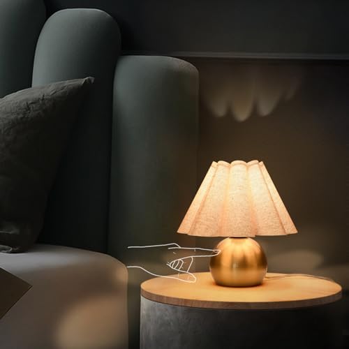 Gold Small Touch Control Table Lamp for Bedroom, Brass Gold Bedside Lamps for Nightstand, Cute Mini Small Table Lamps for Small Spaces with Scalloped Shade for Kitchen Counter, Bookshelf, Living Room - Image 4
