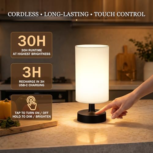 Kakanuo Cordless Table Lamp Rechargeable Small - 2 Pack White Black, 4000mAh Battery Operated Lamp with Touch Control Stepless Dimming, Wireless Lamp for Bedside, Nightstand, Bedroom, Living Room - Image 2