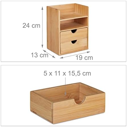 Relaxdays Desk Organiser, 2 Drawers & Shelves, Office Utensils, Bamboo Drawer Box, HBT 24 x 19 x 13 cm, Natural - Image 3