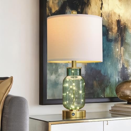 Oneach 22" Glass Table Lamps Set of 2 with Night Light for Bedroom, Green - Image 2