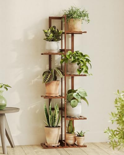 Bamworld Bamboo Plant Stand Indoor 6 Tiered Plant Shelf, Tea Brown 48 Inch by Bamworld