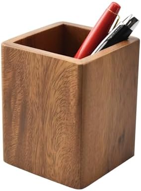 Walnut Wooden Pencil Holder Cup for Desk Natural Wood Pen Holder Stand for Office Home (Square) - Image 4