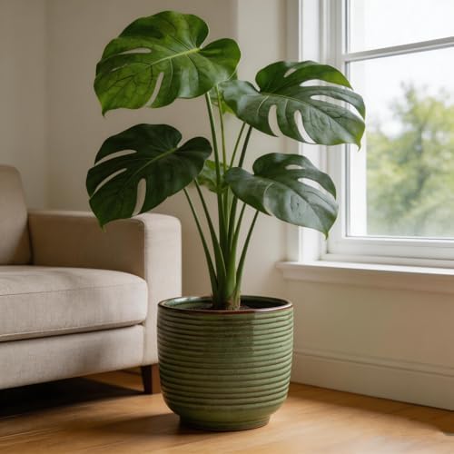 Ceramic Plant Pot, 5.12 Inch Small Planter with Unique Glaze, Home Decor Indoor Outdoor Flower Pot for Succulents Cactus Herbs, Living Room Office Decoration Farmhouse, Mint Green, No drainage hole - Image 2