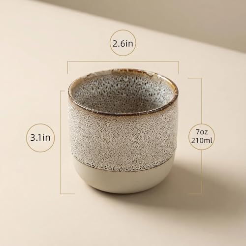 Ceramic Tea Cups 7oz Japanese Style Ceramic Tea Set, Tea Cup, Herbal Tea Coffee Cup,Espresso Cups Small Modern Yerba Mate Ceramic Mate Cup Sets of 4 Grey - Image 3