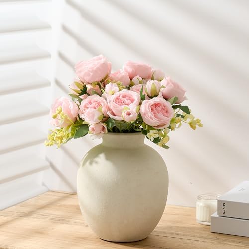 SIDUCAL Ceramic Decorative Flower Vase | 7.48 Inch Pottery Rustic Farmhouse Boho Vase for Home Decor, Table, Living Room, Bathroom, Coffee Desk, Shelf, Mantel Decoration, Wedding, White - Image 6