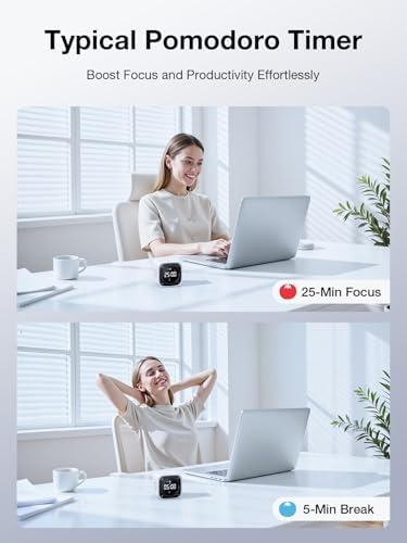 TK3 Pomodoro Timer Cube, Desk Productivity Timer with 5/10/30/60 Min Presets, Custom Countdown, Stopwatch, Clock, 3 Alarm, Silent, Vibrate & Sound Alert, for Task, ADHD, Study, Kitchen, White - Image 2