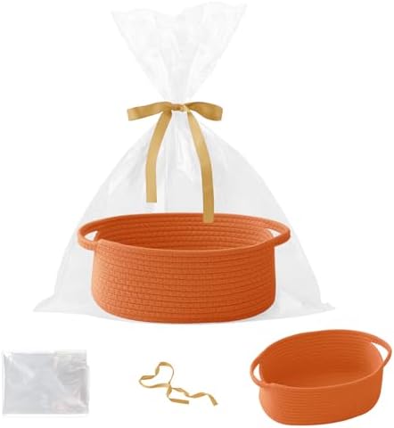 Woven Rope Basket - Baby Gift Basket with Bag & Ribbon, Orange by HZFTJOY