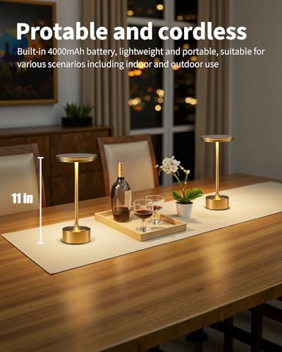 PUSU Rechargeable Table Lamps Set of 2, Gold Cordless Portable Desk Lamp - Image 2