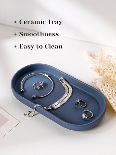 INGOFIN 7" Ceramic Bathroom Vanity Tray- Bathroom Organizer Countertop Tray for Perfume, Jewelry, Candles, Small Kitchen Counter Soap Tray, Decorative for Bathroom Vanity, Toilet Tank, Blue - Image 3