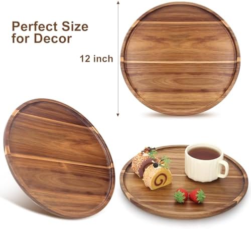 Acacia Round Wood Serving Tray for Ottoman Coffee Dining Table Decorations - Image 5