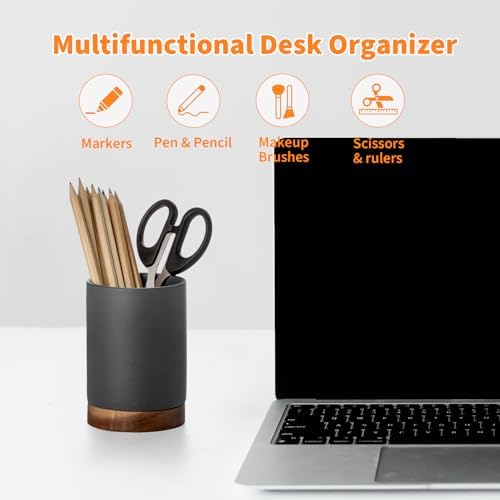 Ceramic Pen Holder for Desk, Pencil Cup, (Dark Grey, Set / 2) - Image 2