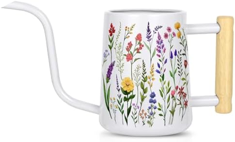 Watering Can Indoor Plants, 35 oz/1000 ml Metal Stainless Steel Watering Can Pot with Long Spout for Indoor House Plants Bonsai Outdoor Garden Flower Decorative White Flowers by Unknown