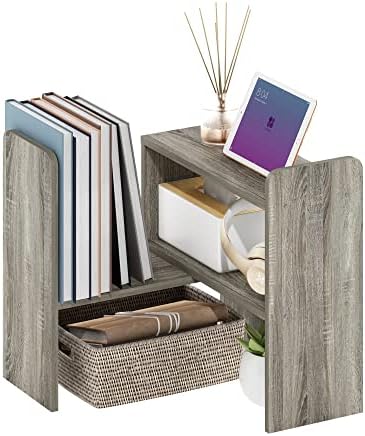 Furinno CLASSIC Desk Organizers and Hutch, Open Shelf Expandable Office Organization, Adjustable Desk Top Display Book Shelf, for Paper, Office Supplies, French Oak by Furinno-FitsYourSpaceFitsYourBudget