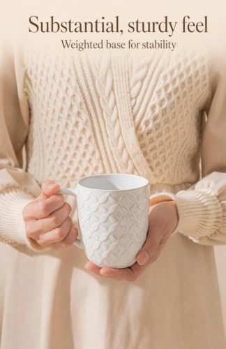 FOBENTA Ceramic Coffee Mugs Set of 4, 12oz Embossed Cups with Elegant Patterns – A Thoughtful Gift for Women, Mom, or Friends,Perfect for Tea, Latte, Cocoa (Arctic White, 12 OZ) - Image 6