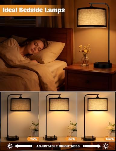 20.7" Tall Table Lamp with USB & Outlet, Fully Dimmable Nightstand Lamp - Image 3