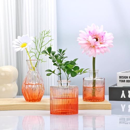 Glass Bud Vases Set of 4, Small Orange Flower Vases for Wedding Centerpiece - Image 5