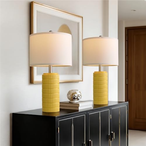 PoKat 23" Yellow Table Lamps Set of 2, Modern Living Room End Table Lamps Decor, Ceramic Lamps for Living Room, Contemporary Nightstand Lamps for Side Console Table Hallway Gift - Image 7