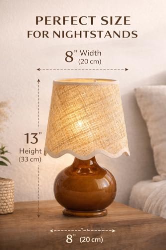 Benton Ceramic Table Lamp with Fabric Shade – 13" Bedside Accent Lamp for Bedroom, Living Room & Nightstand (Brown) - Image 5
