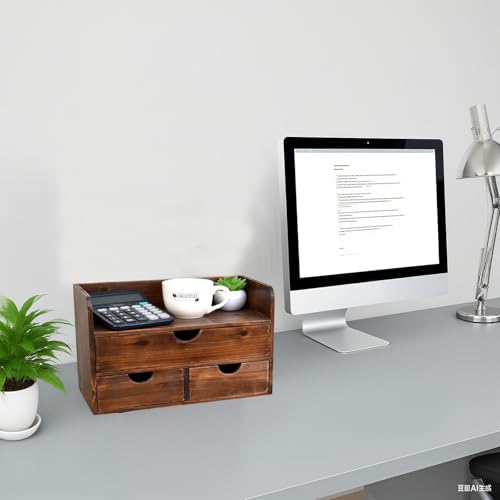 Brown Wooden 3 Drawer Desk Organizer with Shelf, Mail Rack Vanity Storage - Image 5