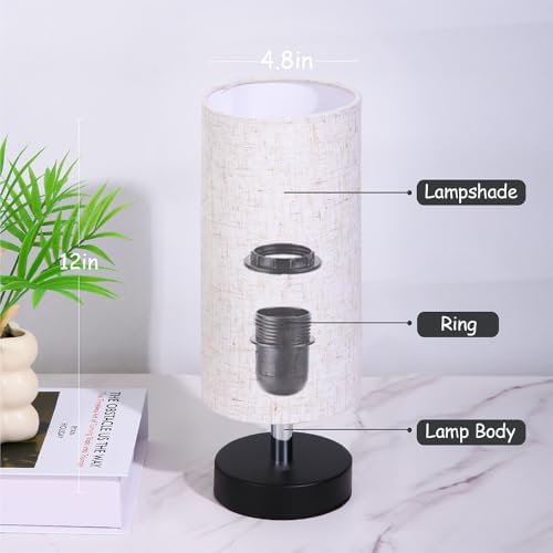 Bedside Table Lamps, Table Lamp for Bedroom, Lamps for Night Stands with Linen Lampshades, Small Table Lamp for Living Room, Office (Bulb Excluded) - Image 3