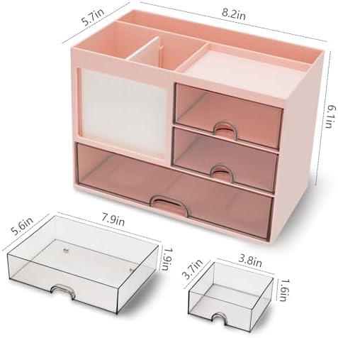 QIYVLOS Multi-Functional Desk Organizer with 3 Drawer and 8 Compartments, Pink - Image 6