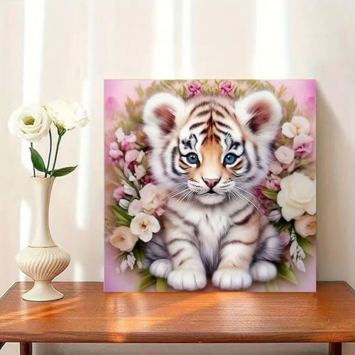 OJTOYART Tiger Diamond Art Kits for Adults, 5D Animals Round Full Drill Diamond Painting,DIY Full Round Drill Paint by Diamond Dot Gem Arts Crafts for Home Wall Decor 12 x 16 Inch - Image 3