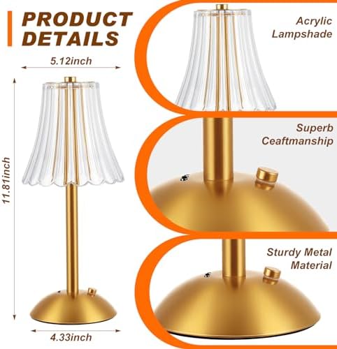 Liliful 30 Pcs Cordless Table Lamp LED Touch, Gold, Rose Style - Image 2