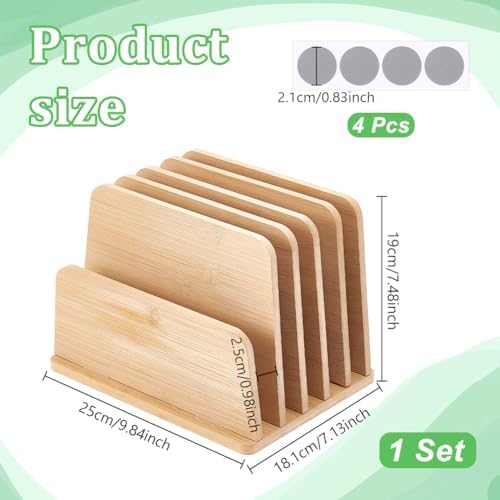 UNICRAFTALE 5-Slot Bamboo Paper Organizer Stand Vertical Desktop File Rack Modular Letter Holder for Home Office Countertop Mail Sorter 7.5x9.8x7.1 Inch - Image 3
