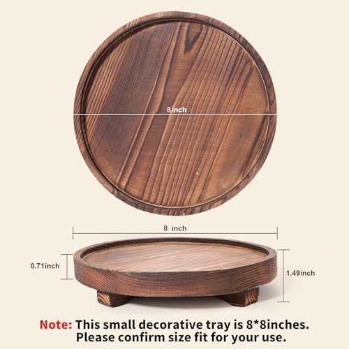 DEBETOOL Round Rustic Wood Decorative Tray - Image 2