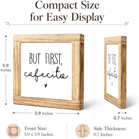Coffee Bar Decor Wooden Sign, But First Cafecito Tabletop Plaque, Farmhouse Kitchen Counter Shelf Sitter, Rustic Coffee Station Decor For Home Cafe Corner, Coffee Lover Gift, 5.9 x 5.9 in - Image 2