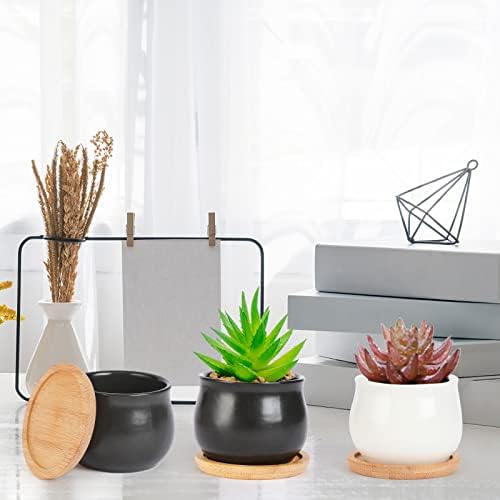 SHECIPIN 12 Pack Succulent Plant Pot, Mini 2.6 inch Ceramic Flower Planter Pot with Bamboo Tray, Small Pots for Plants, Plants Not Included （White, Black） - Image 6