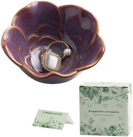 Mecaikru Ceramic Flower Jewelry Dish, 3.5 in Ring Tray with Gift Box & Card by Mecaikru