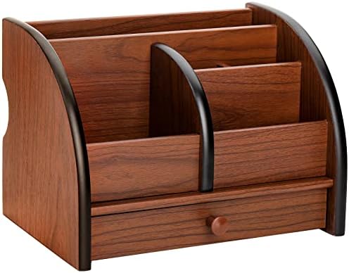 Foraineam Wooden Desk Organizer with Drawer, Remote Control Holder Caddy, Makeup Organizers, Wood Pencil Holder Desktop Supplies and Stationery Rack for Home Office School Tabletop Accessories Storage by Foraineam