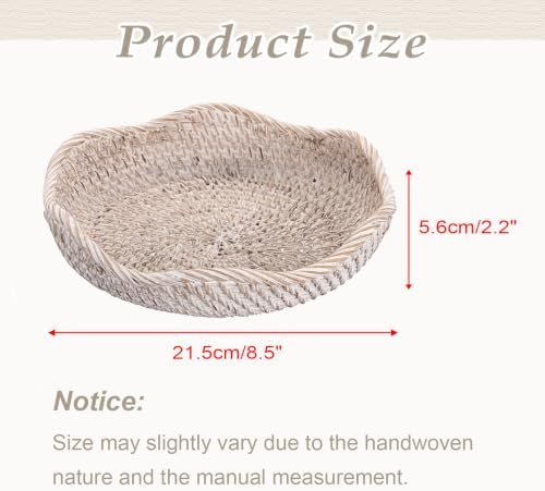Hipiwe 8.5" Rattan Key Bowl Basket for Entryway Table Wicker Storage Tray - Image 3