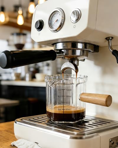 Espresso Measuring Cup 5 Oz, Espresso Glass Cups with Wood Handle, Milk Frothing Cup, Espresso Cup for Coffee, Milk, Tea or Maple Syrup Serving (Transparent, 5 oz) - Image 6