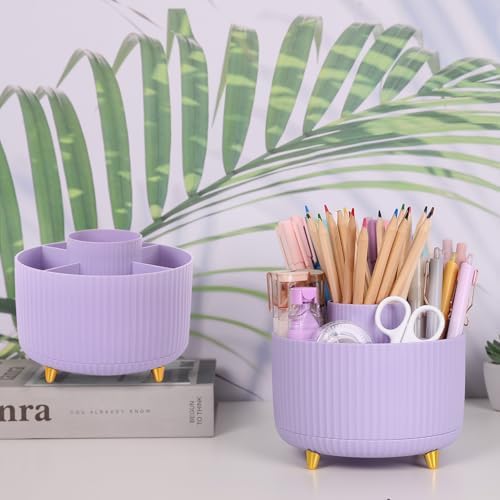 SKYDUE 2 Pack Pen Holder, 360 Degree Rotating Pencil Holder for Desk Organizer, Rotating Desktop Pen Organizer with 5 Slots, Office Supplies, Pencil Cup for Office, School, Home - Image 3