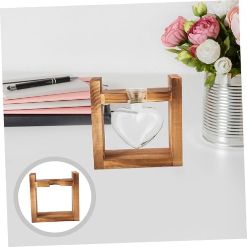 Mobestech Wooden Stand Hydroponic Vase for Desktop Decor Vintage Plant Terrarium Wooden Frame Aesthetic Flower Planter for Home Office Small Propagation Container - Image 7