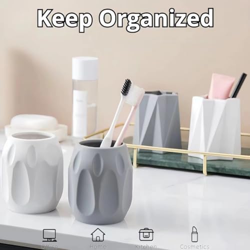 Aesthetic Pen Holder for Desk Cute Office Supplies Cubicle Decor Workspace Accessories Boho Makeup Organizer for Women Girls Pencil Cup Aesthetic Rotating Caddy for Home Office (Vertical Grey) - Image 4