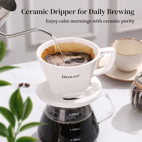 DOWAN Pour Over Coffee Maker, Non-Electric Pour Over Coffee Dripper with Open Base Design, Manual Brew Maker, Single Cups Porcelain Slow Brewing Accessories for Gifts, White - Image 6